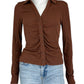 PAIGE Brown Ribbed Blouse Size S