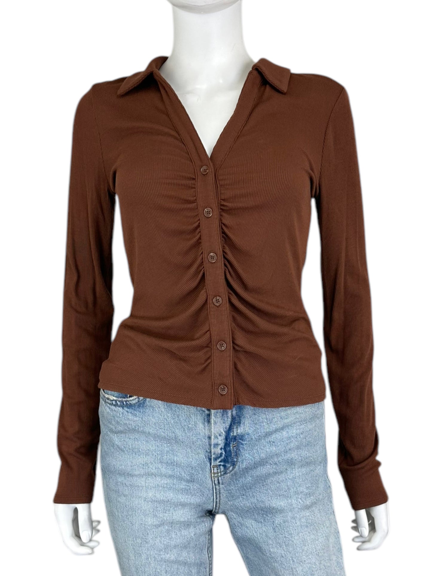 PAIGE Brown Ribbed Blouse Size S