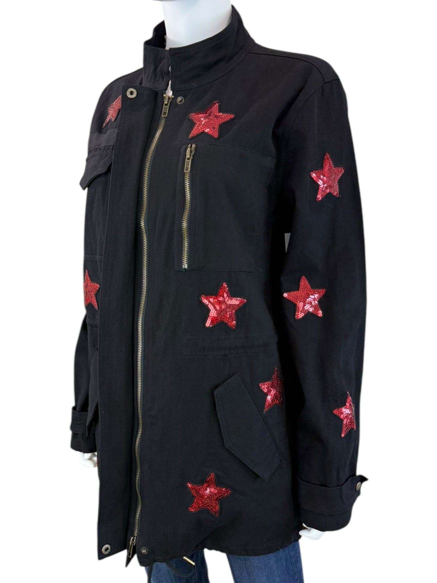 Buddy Love Black Denim Alyssa Cargo Jacket Size L