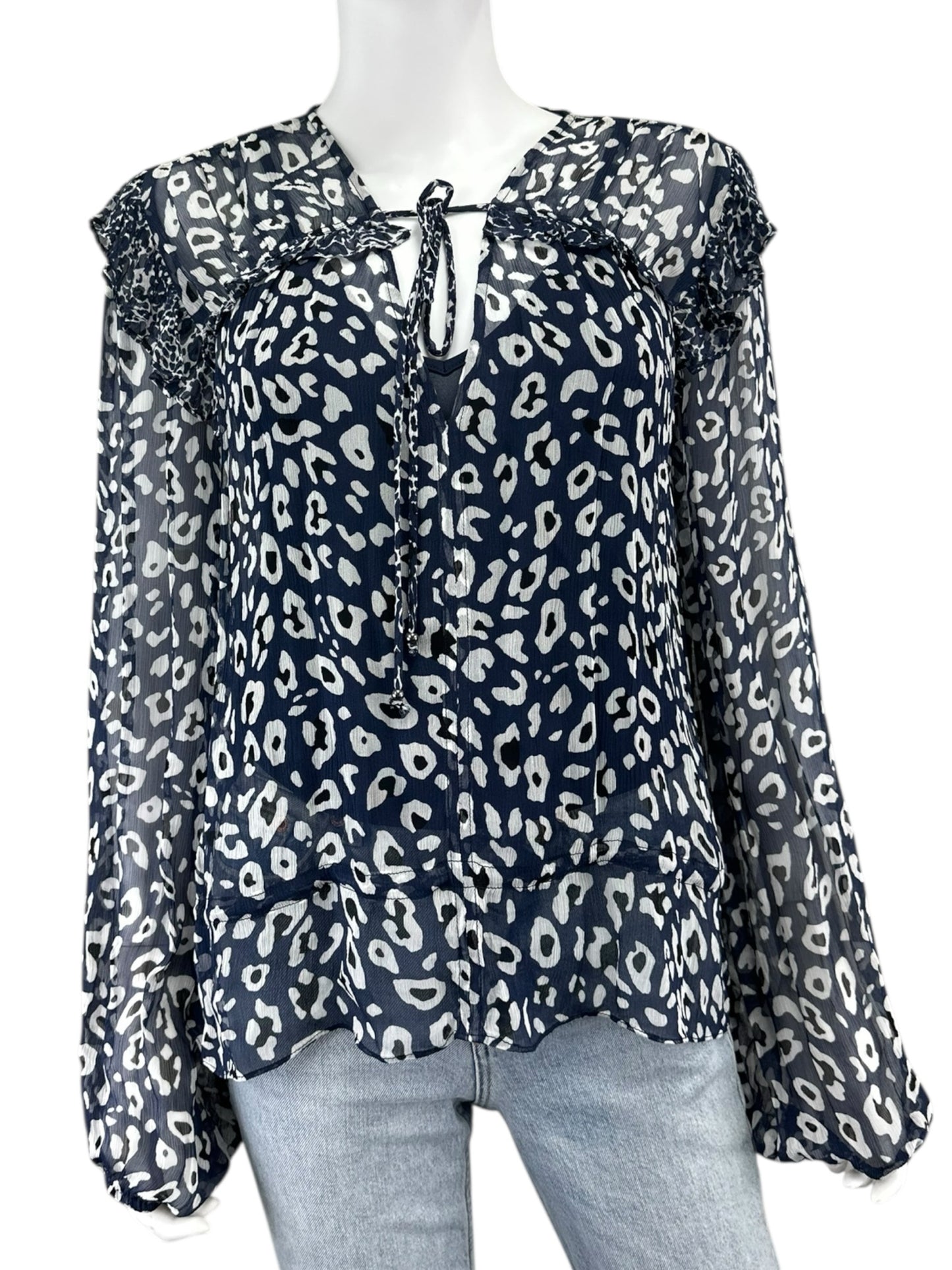 BCBGMAXAZRIA NWT Blue Leopard Print Blouse Size XXS