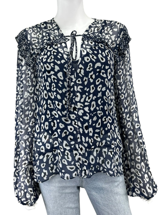 BCBGMAXAZRIA NWT Blue Leopard Print Blouse Size XXS