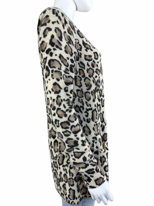 WHITE + WARREN Leopard Print Cashmere Cardigan Size S