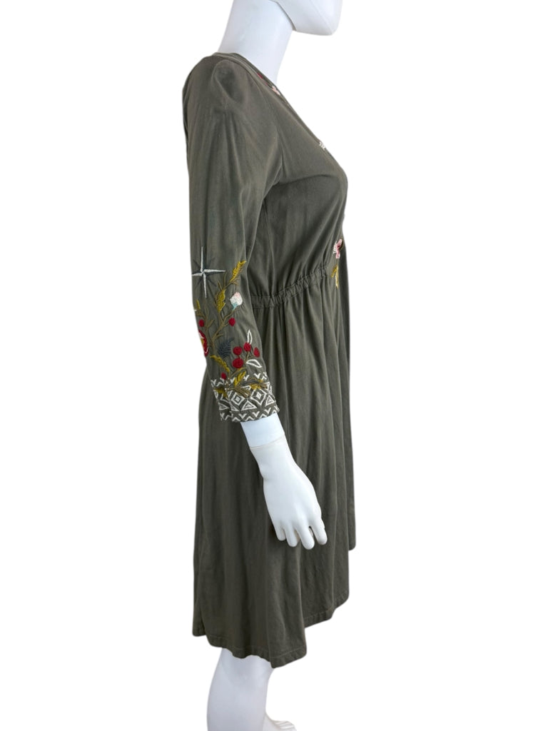 Johnny Was Green Anzia Embroidered Harlowe Dress Size XS