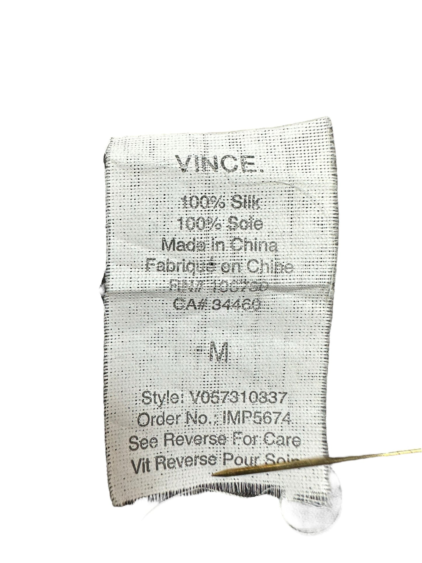 vince. 100% Silk Gunmetal Blouse Size M