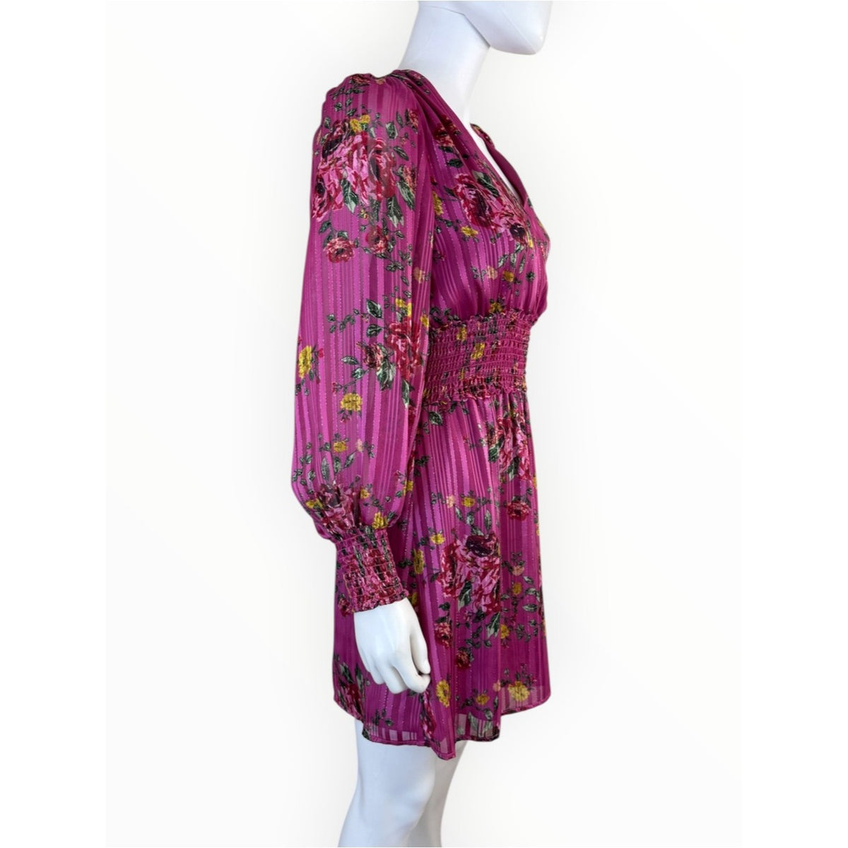 WAYF NWT Magenta Stripe Floral Mini Dress Size S