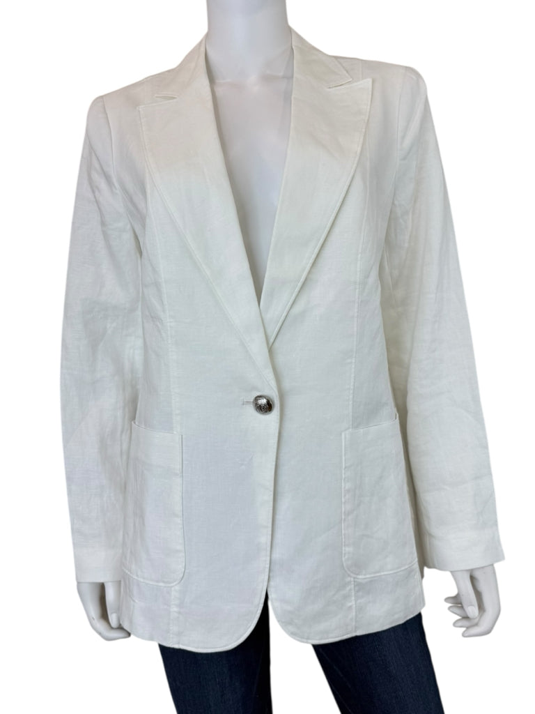 Talbots NWT White Tailored Seaming Linen Blazer Size 12
