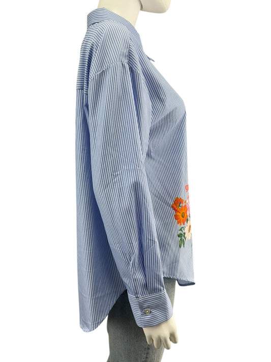 joie NWT Blue Striped Floral Button-down Shirt Size M