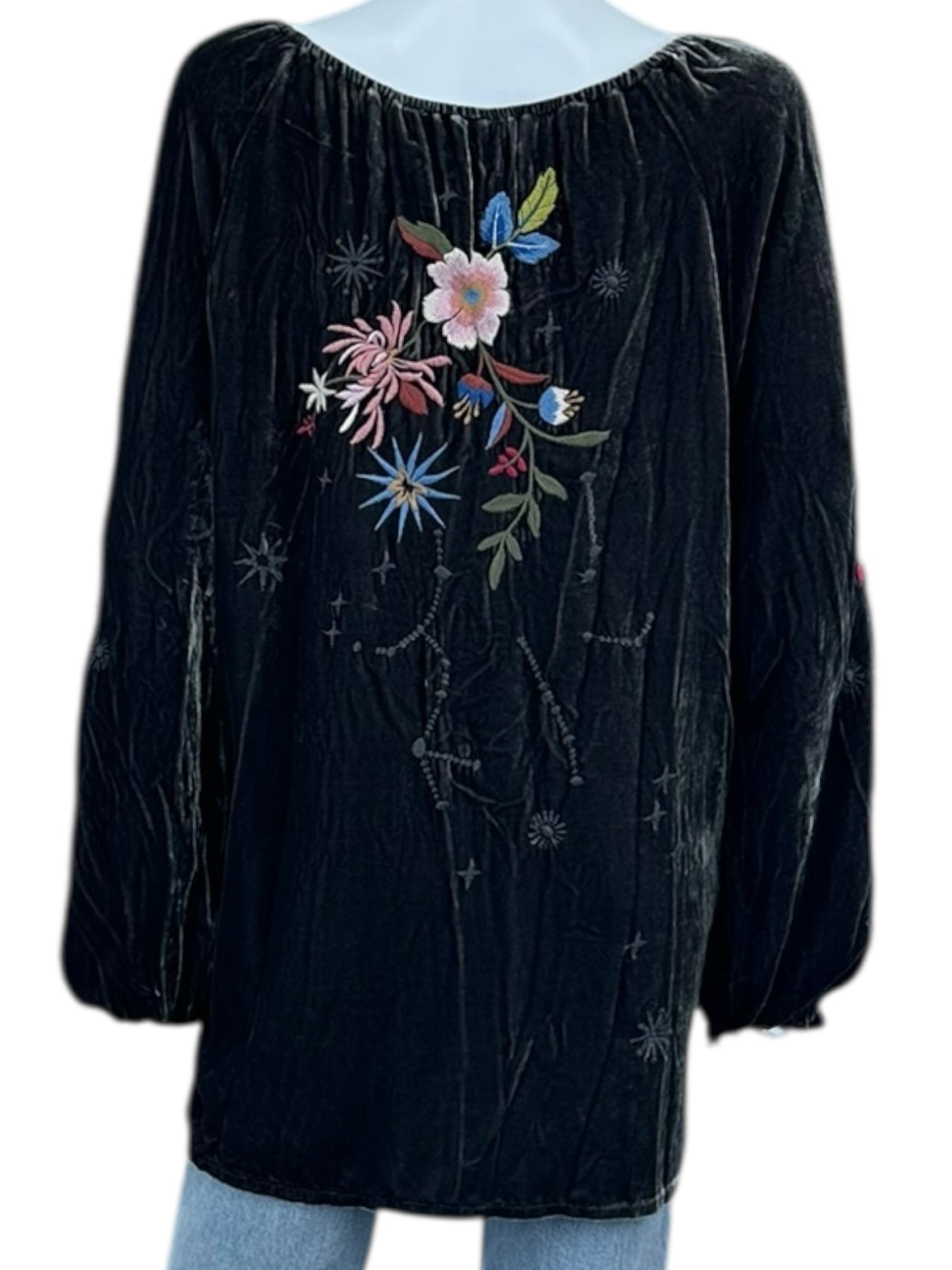 Johnny Was Gray Velvet Embroidered Blouse Size L