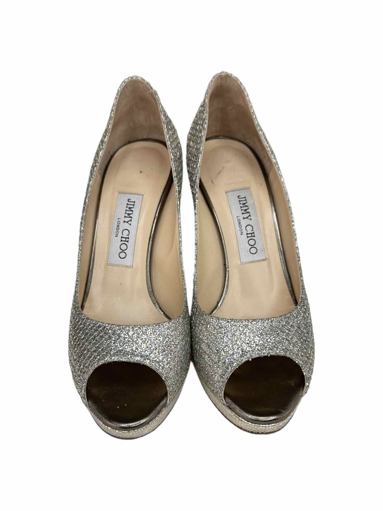 JIMMY CHOO Silver Glitter LUNA Pumps Size 38