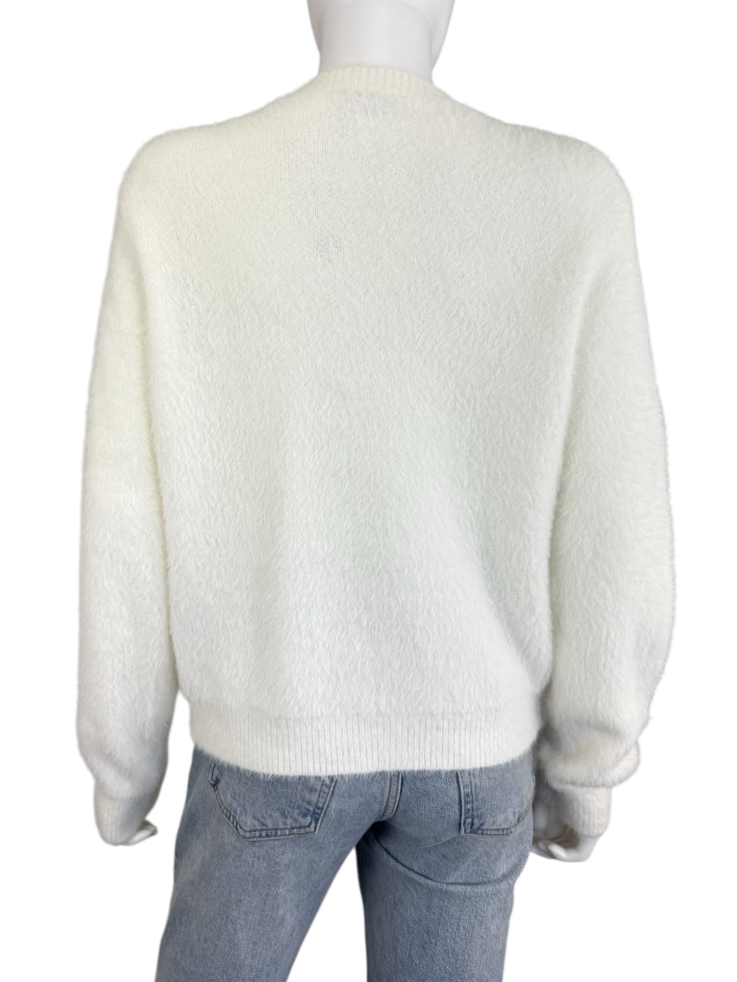Sadie & Sage NWT White Porcelain Rhinestone Bow Cardigan Size L