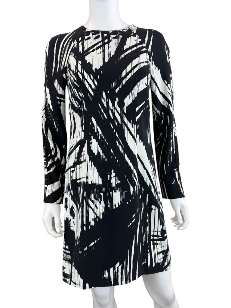 KAUFMAN FRANCO 100% Silk Black Abstract Print Shift Dress Size 2