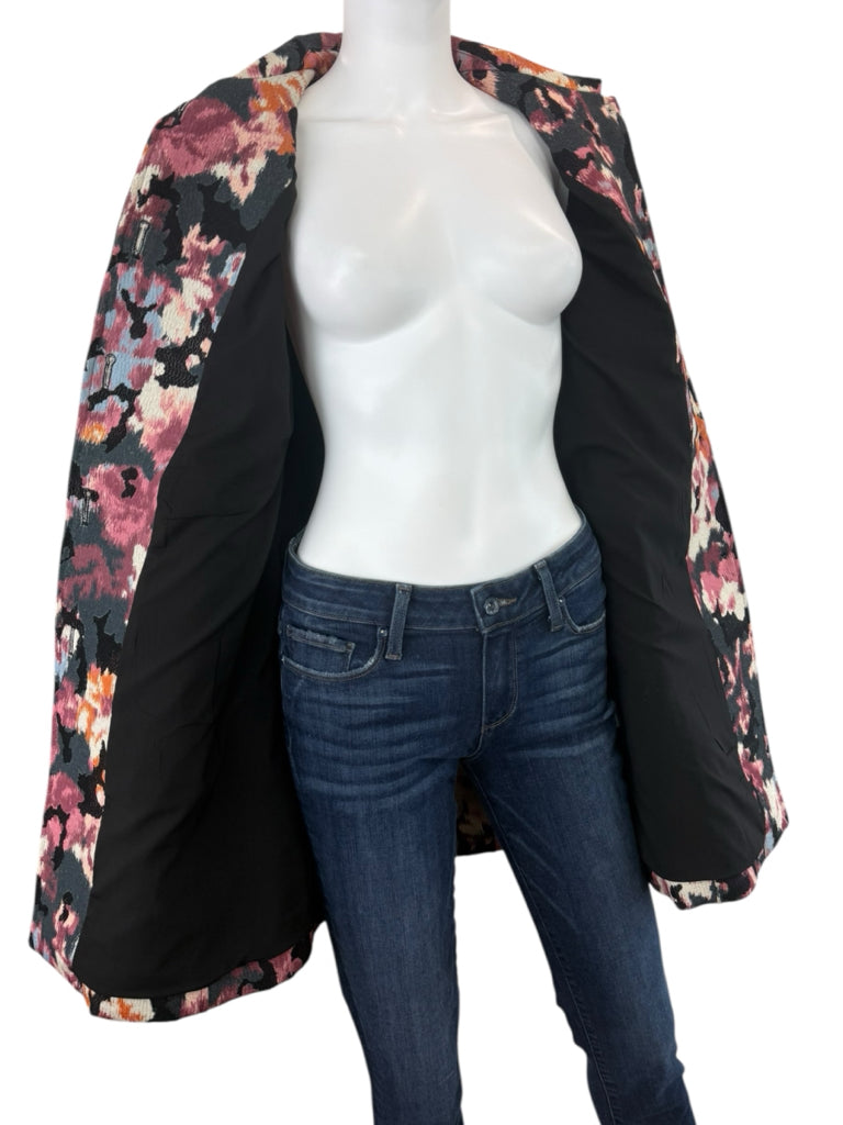 Chico's Muted Floral Drama Jacquard Coat Jacket Size M
