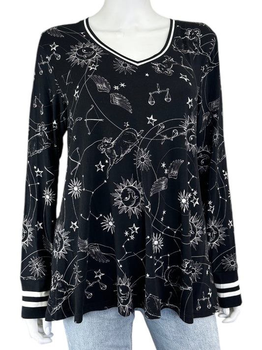 Johnny Was Black Horoscope Knit Top Size M