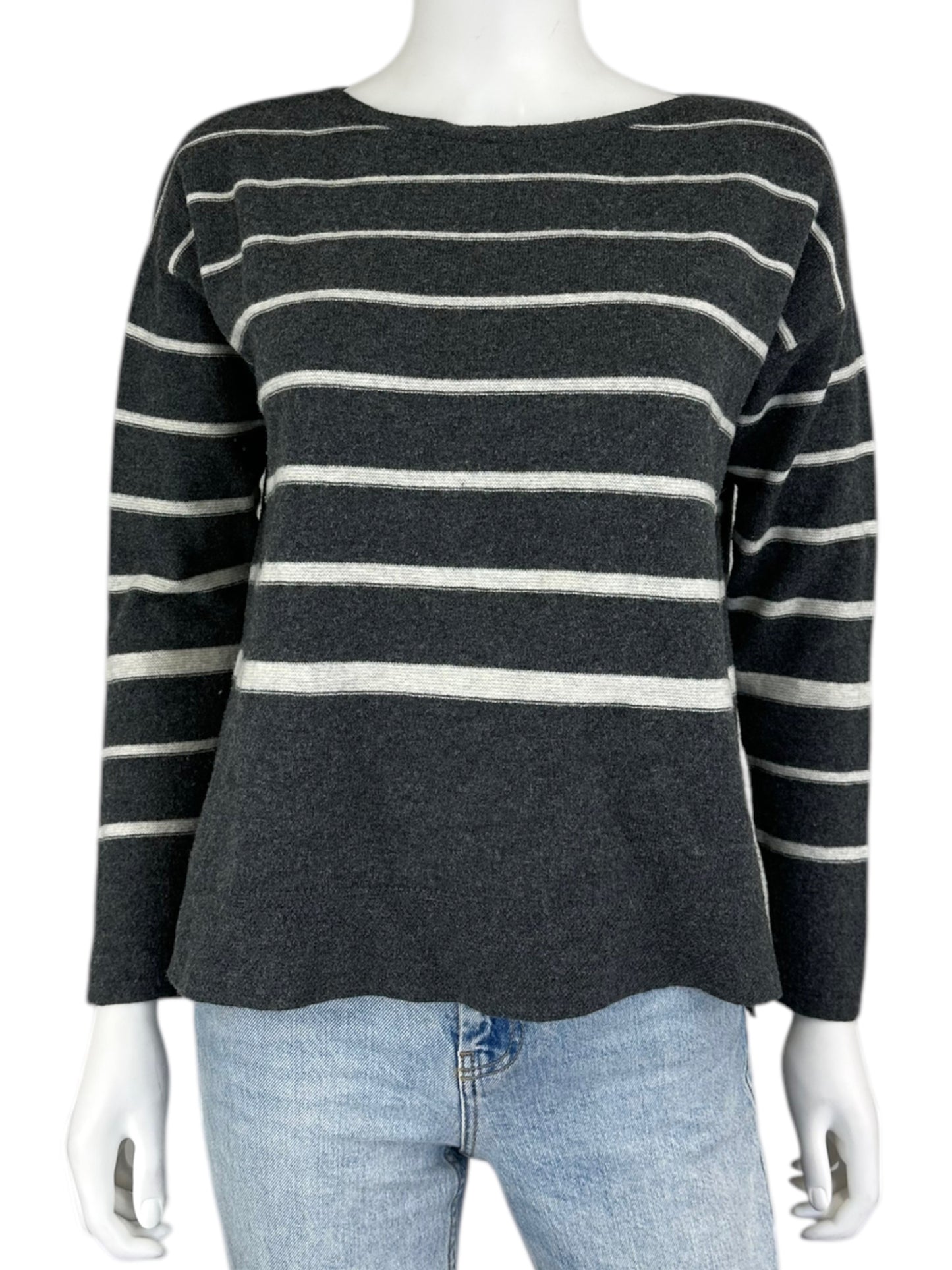 C & C Merino Blend Gray Striped Sweater Size M