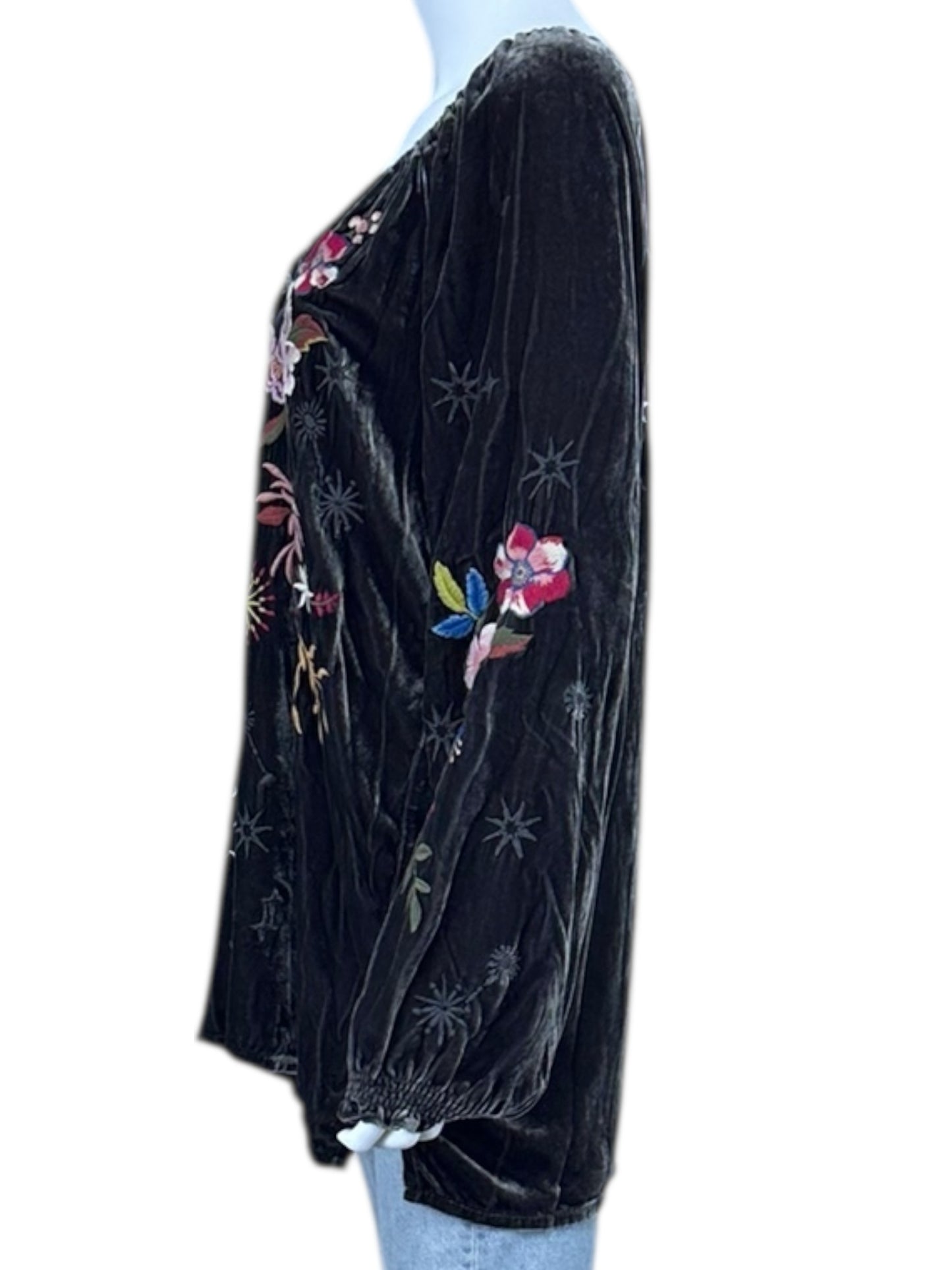 Johnny Was Gray Velvet Embroidered Blouse Size L