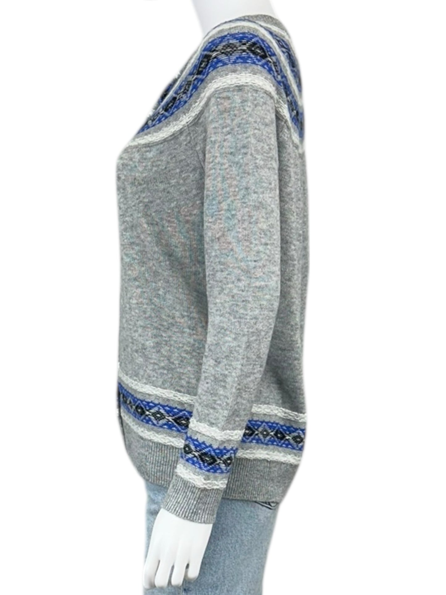Talbots NWT Gray Fair Isle Lambswool Sweater Cardigan Size MP