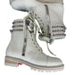 Christian Louboutin Cream Winter Spikes Flat Combat Boots Size 37.5