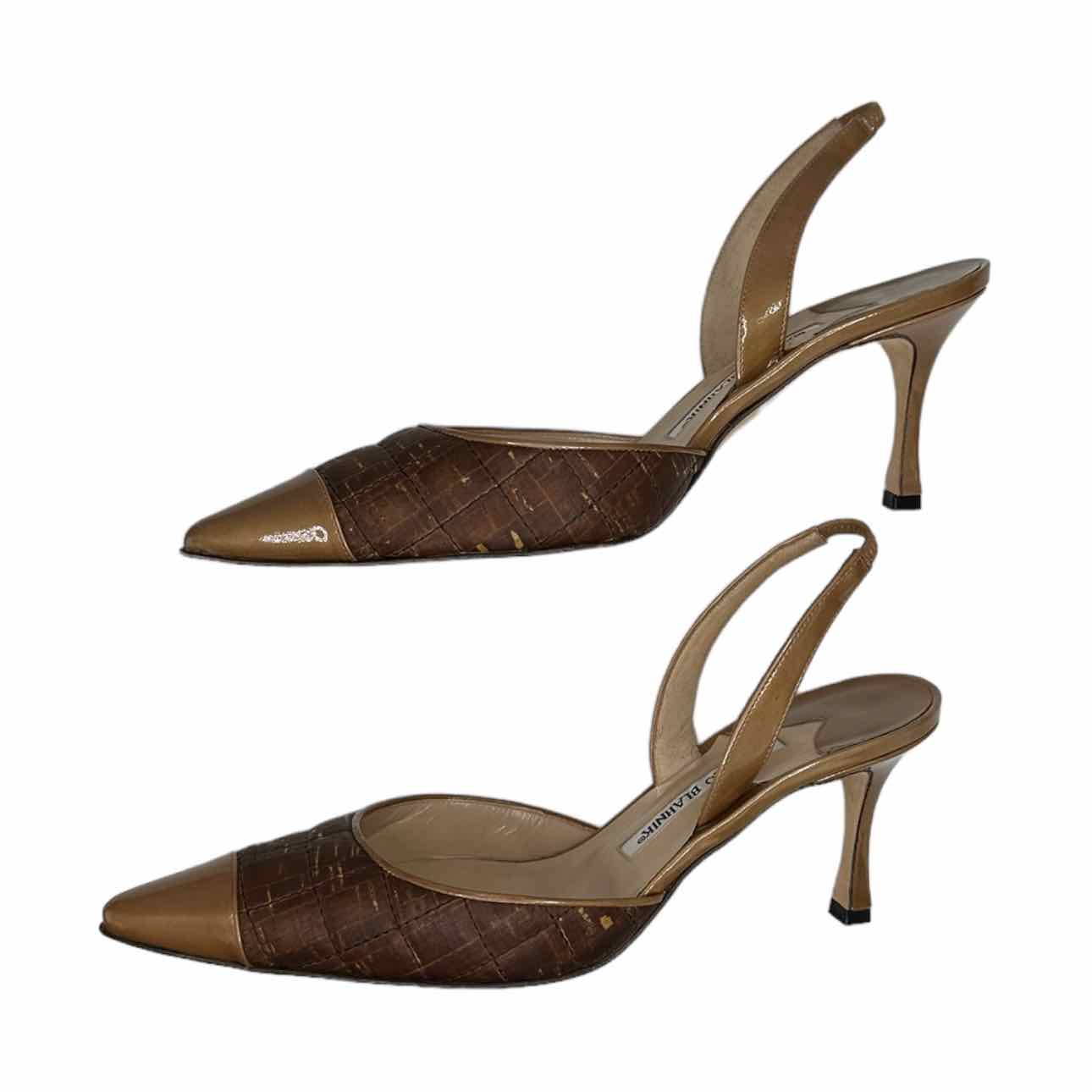 Manolo Blahnik Brown Metallic Cork Slingback Pump Size 38.5