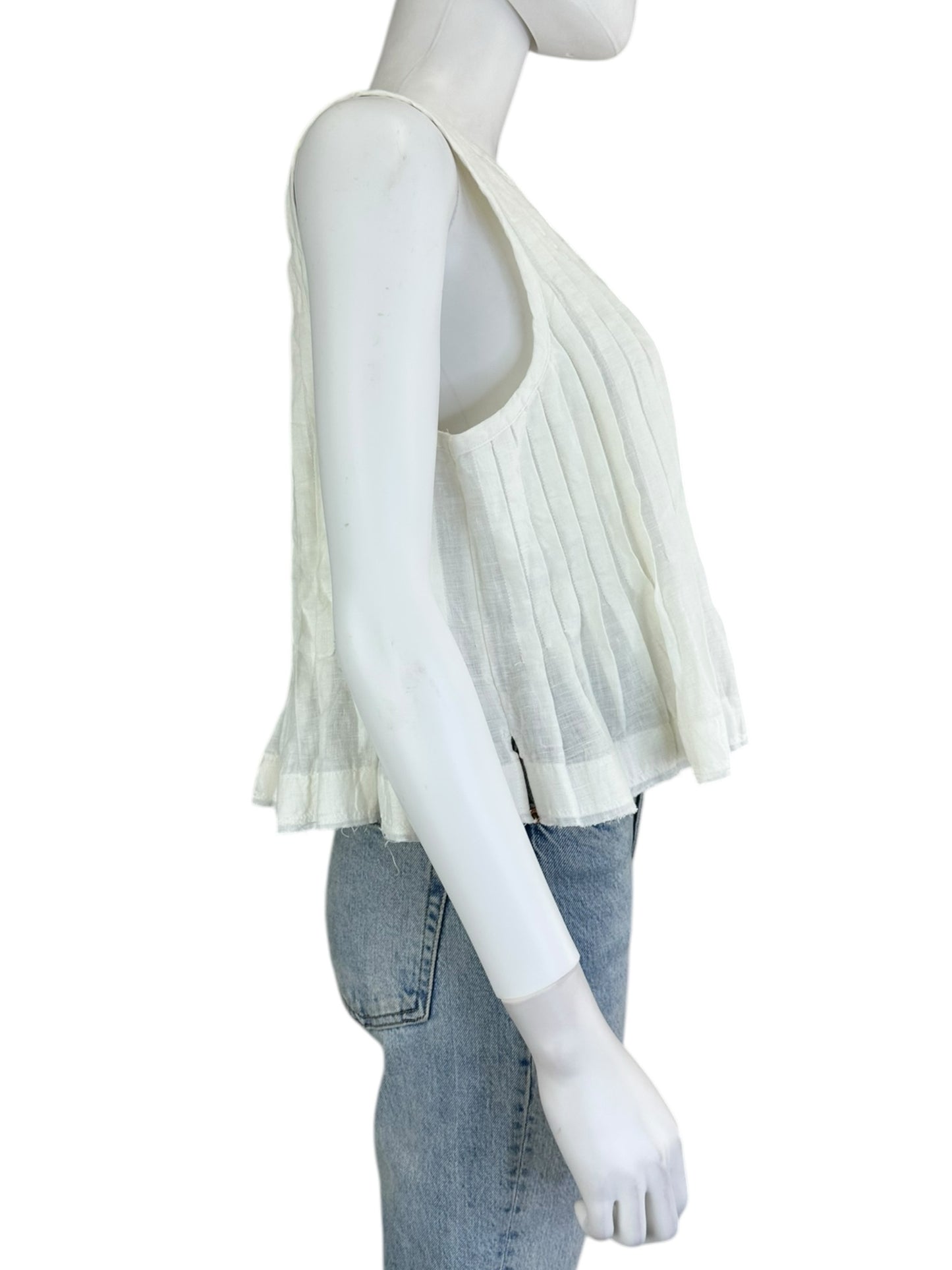 anthropologie 100% Linen White Pleated Blouse Size M