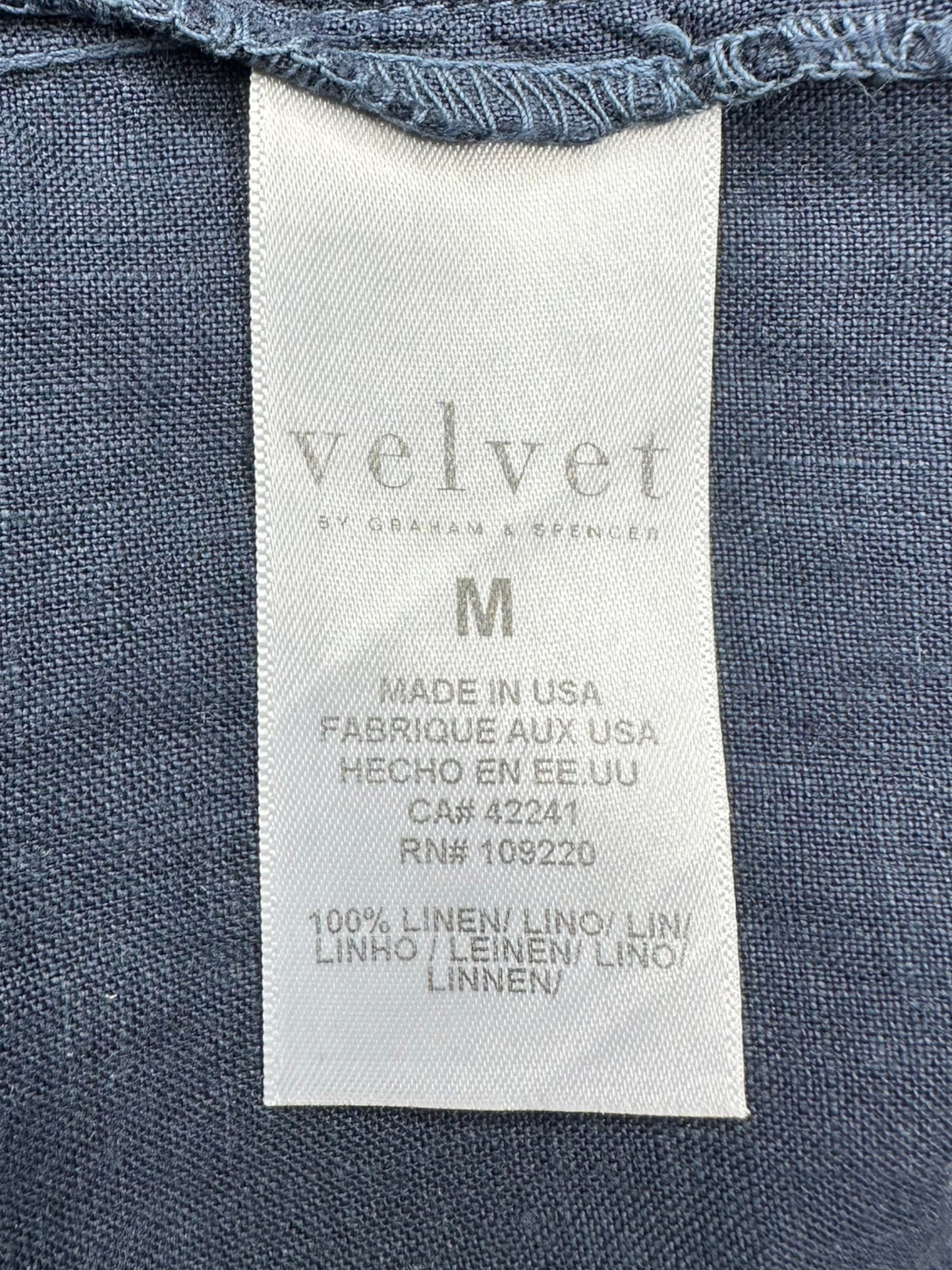 Velvet 100% Linen Top Size M