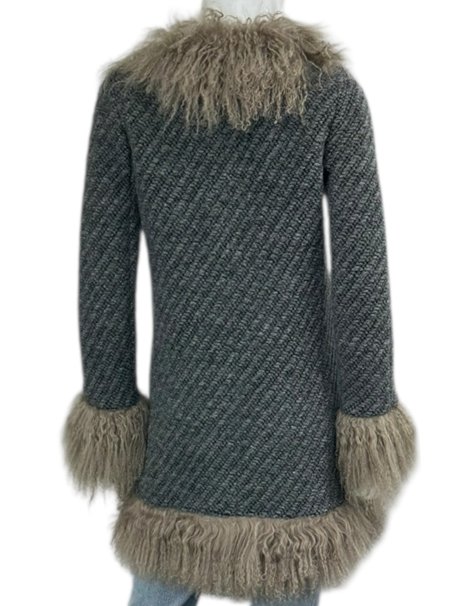 DOLCE & GABBANA Gray Mongolian Lamb Peacoat Size 42