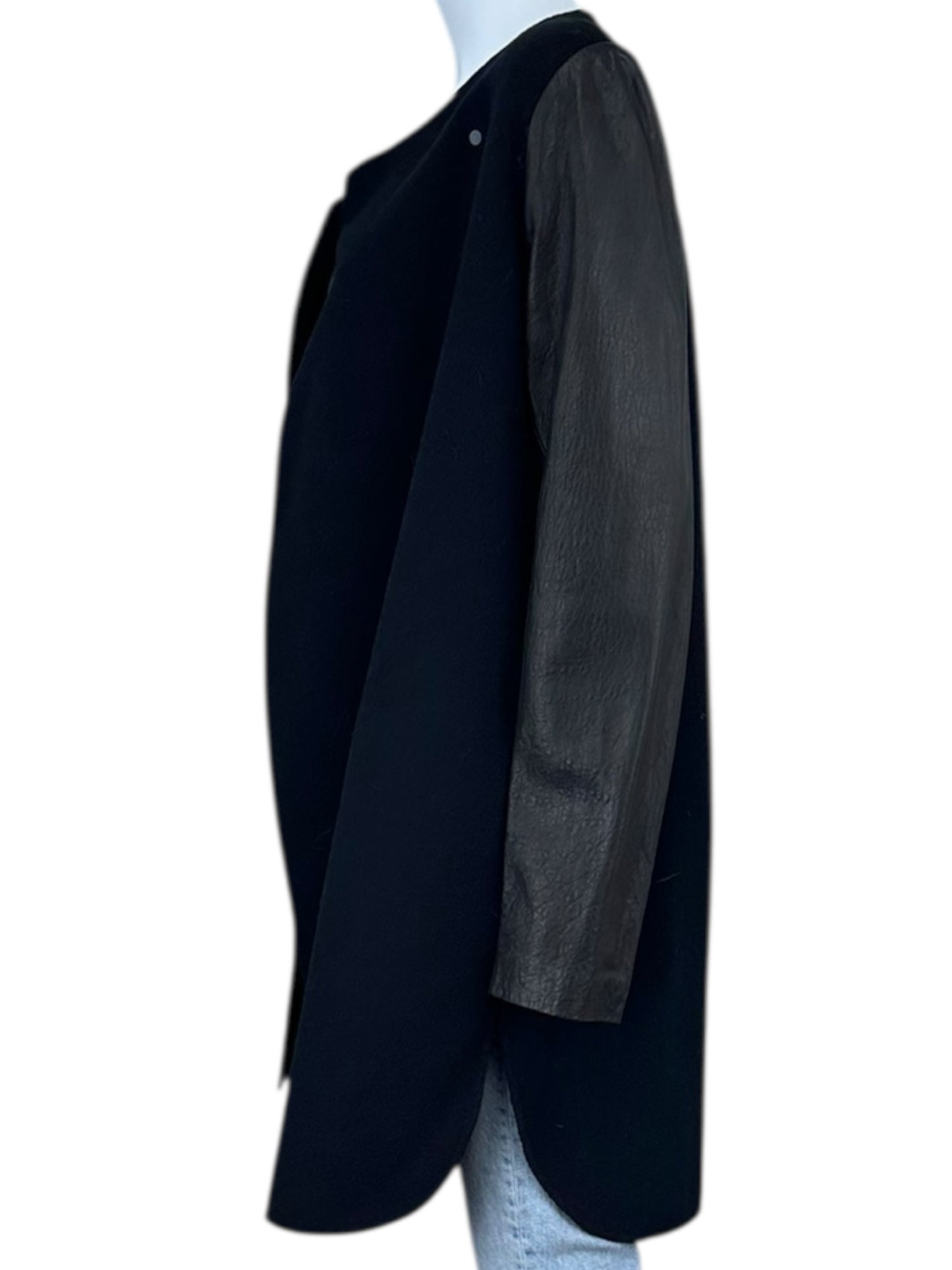 Vince Black Wool Leather Sleeve Coat Size L