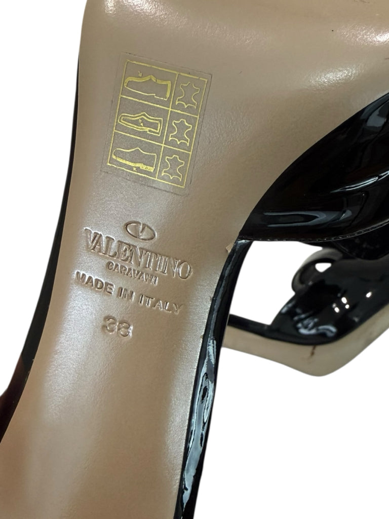 VALENTINO GARAVANI Black Patent Leather Couture Bow Peep-Toe Pumps Size 38
