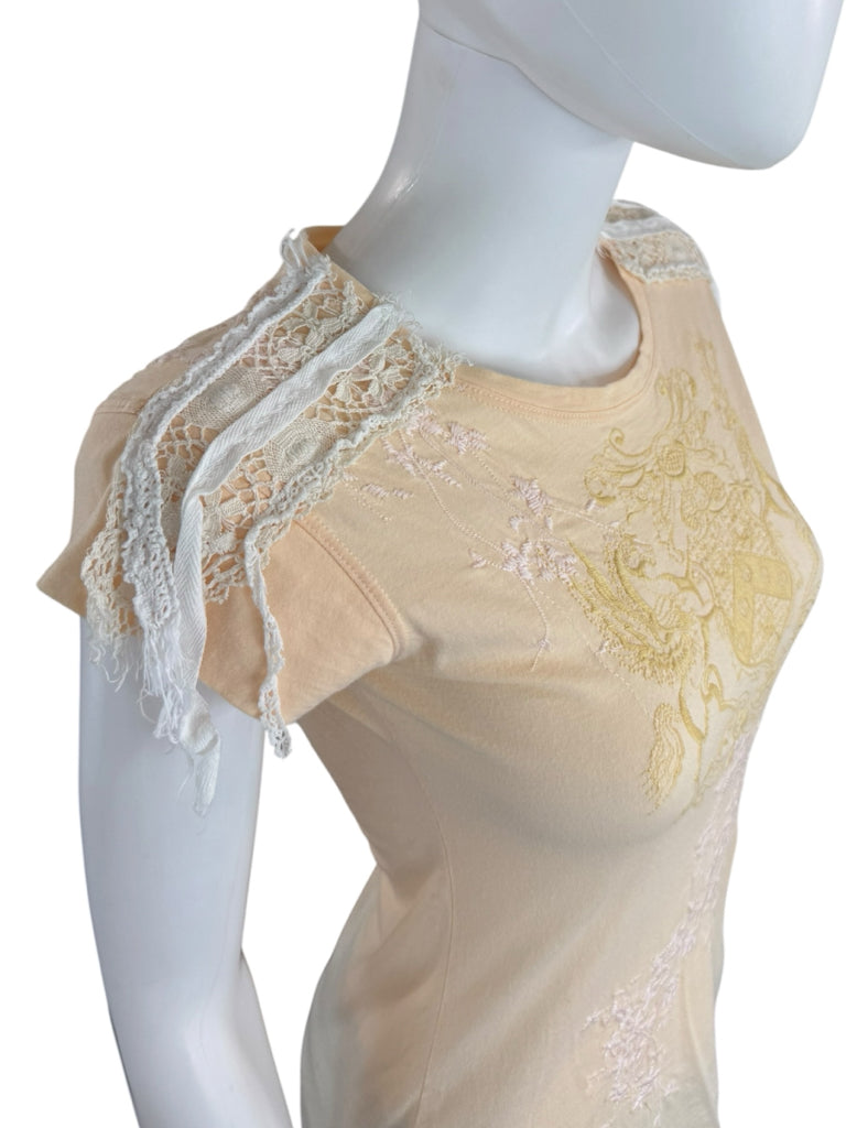 Johnny Was Peach 100% Cotto Embroidered Knit Top Size S