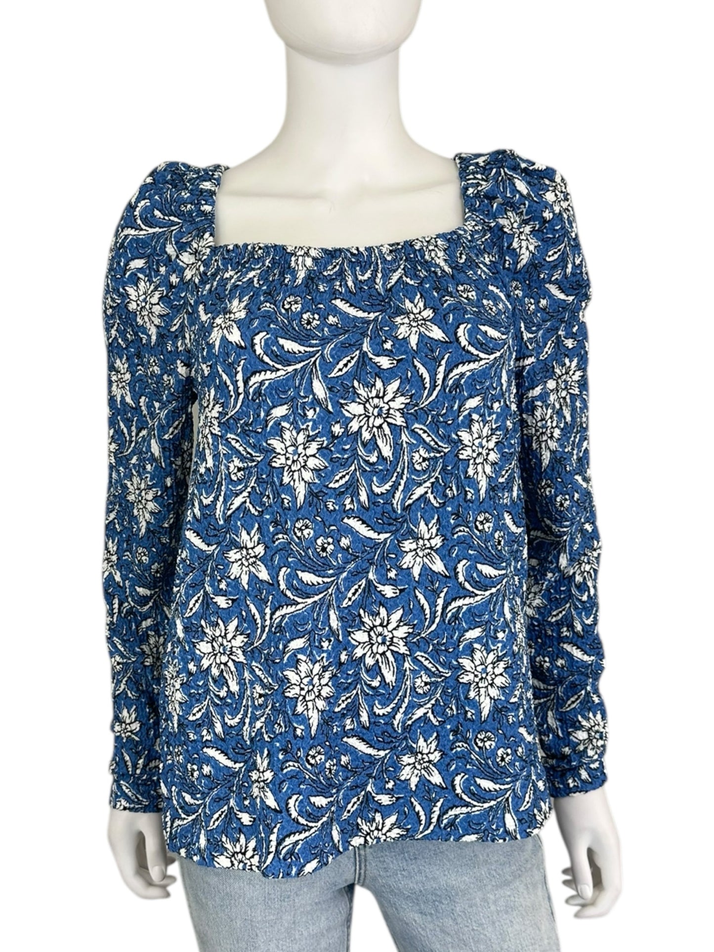 NWT LOFT Blue And White Floral Blouse Size S