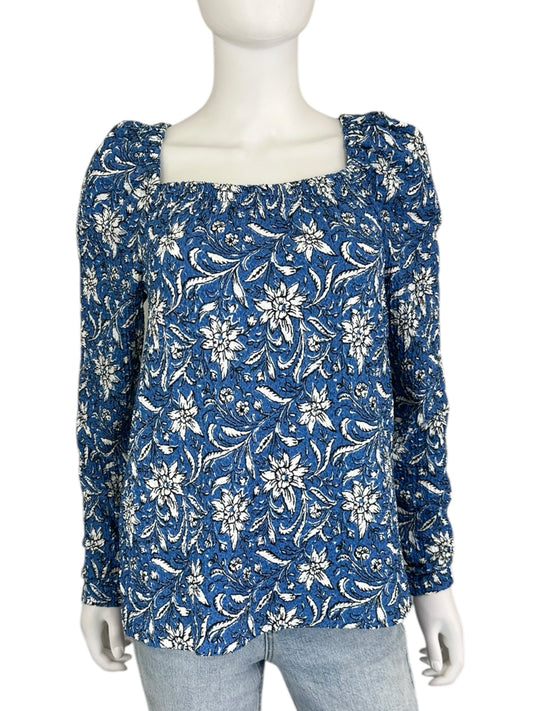 NWT LOFT Blue And White Floral Blouse Size S