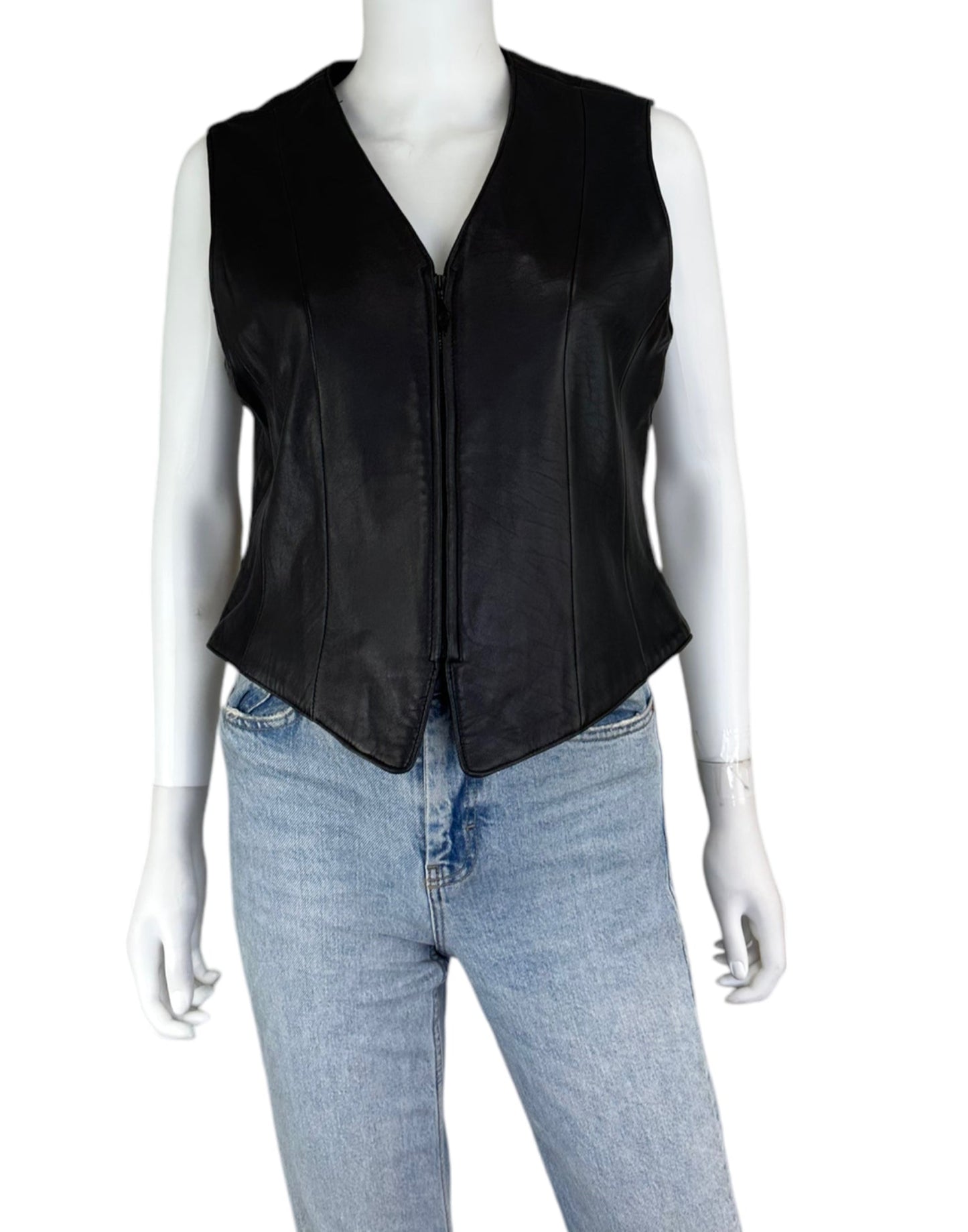 Vintage Jacqueline Ferrer Black Leather Vest Size 8