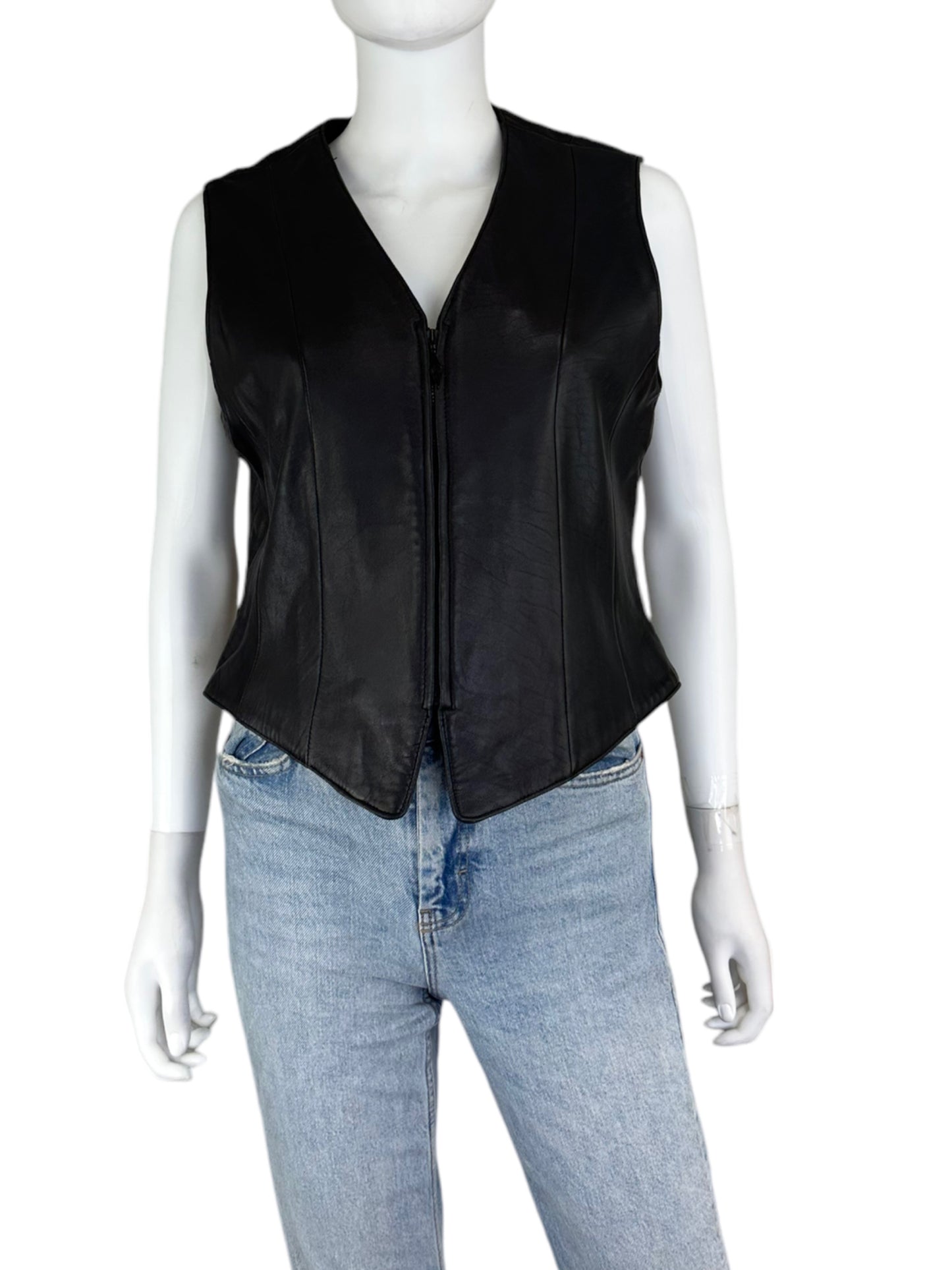 Vintage Jacqueline Ferrer Black Leather Vest Size 8