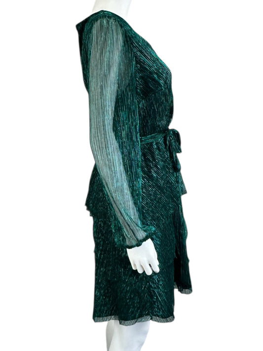 Nicole Miller NEW YORK Green Metallic Cocktail Dress Size L