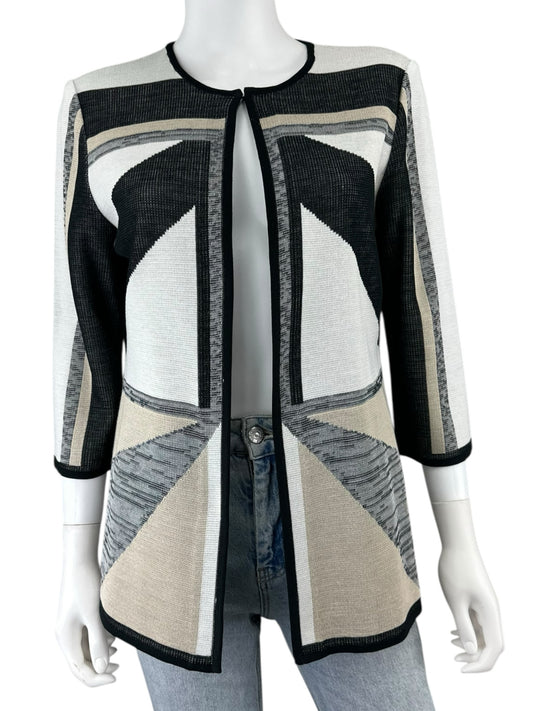 MING WANG Geometric Pattern Sweater Knit Cardigan Jacket Size S