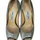JIMMY CHOO Silver Luna 100 Champagne Glitter Platform Pumps Size 38