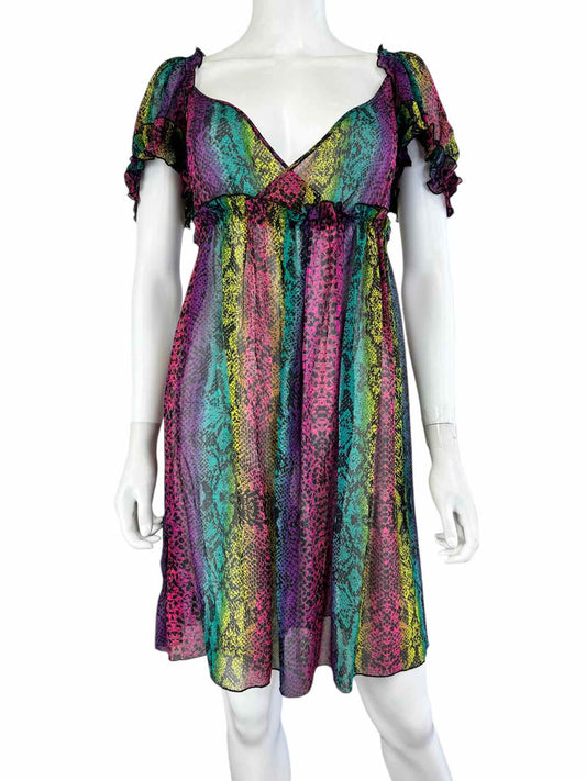 Betsey Johnson Rainbow Snake Print Silk Mini Dress Size 6