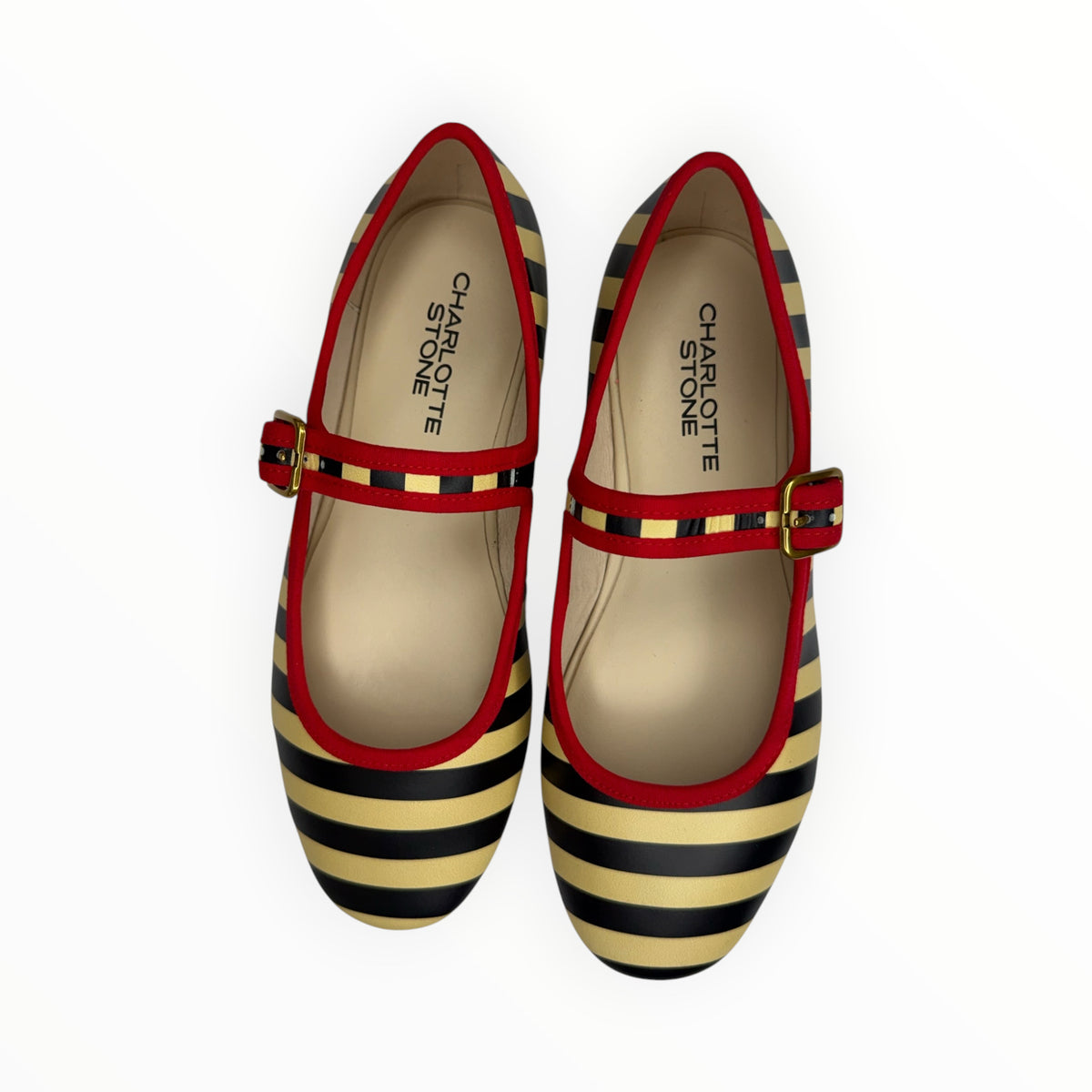 CHARLOTTE STONE Raleigh Leather Striped Mary Jane Flats Size 7