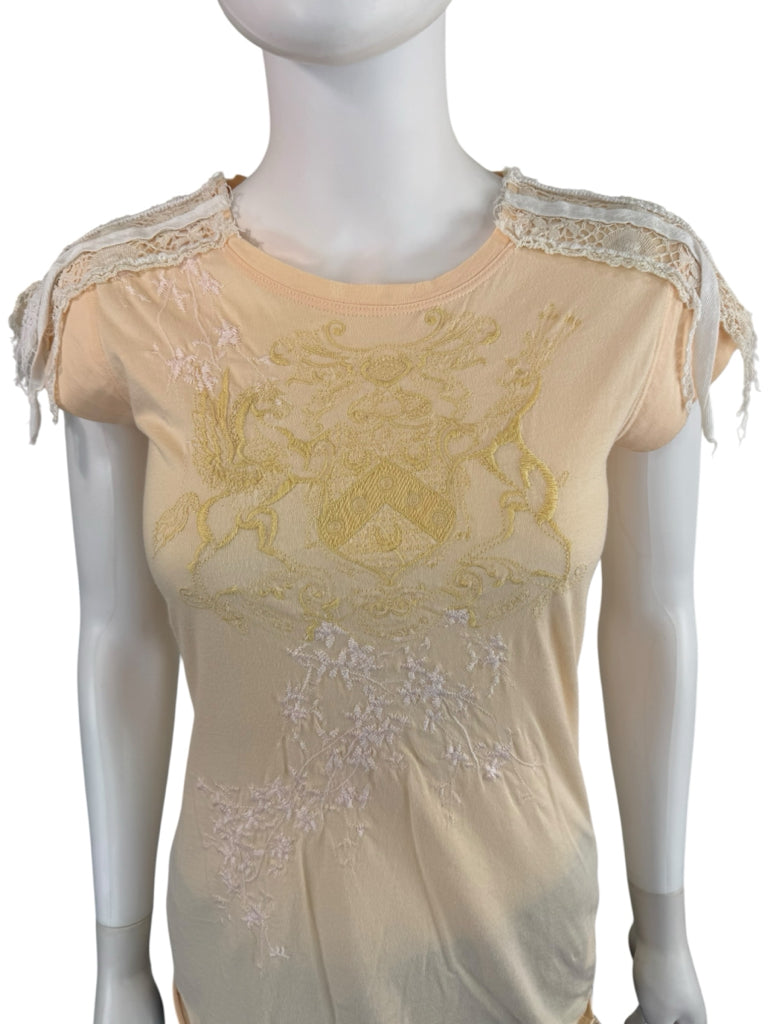 Johnny Was Peach 100% Cotto Embroidered Knit Top Size S