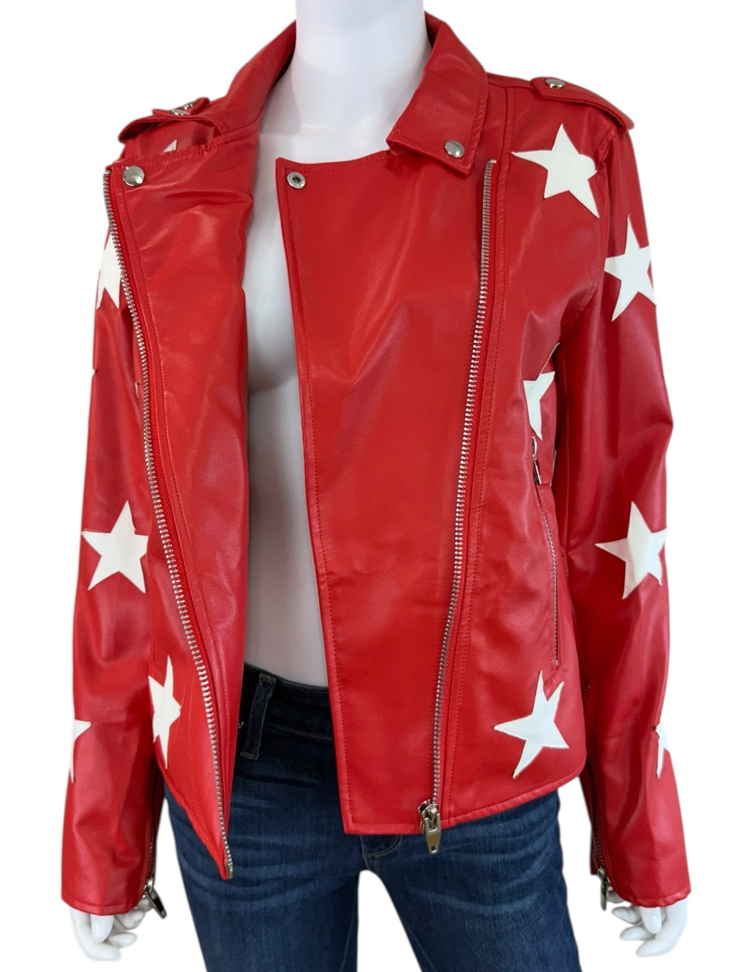 Buddy Love NWT Red Vegan Leather Joplin Star Moto Jacket Size L