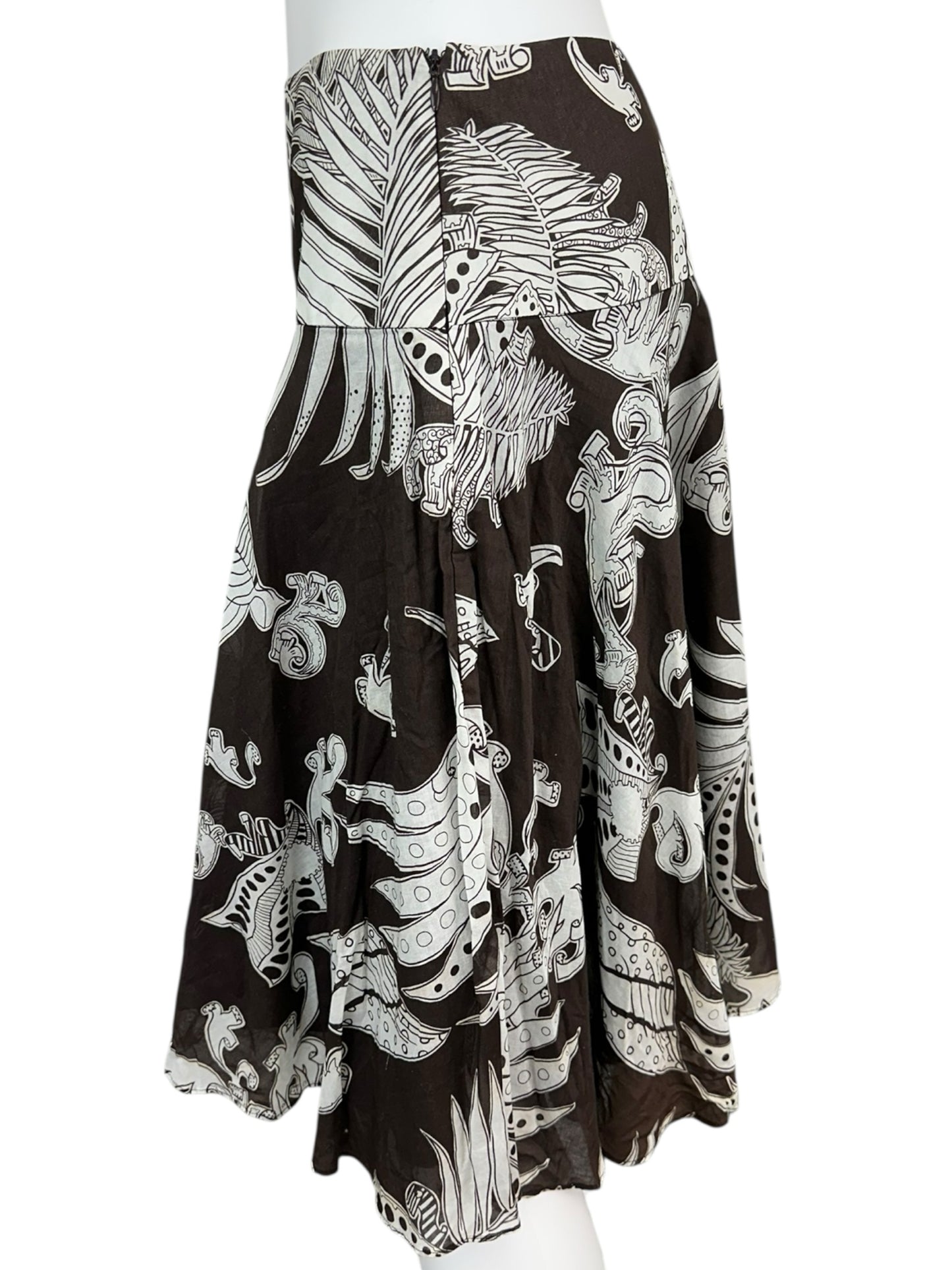 ETCETERA 100% Cotton Brown Leaf Print Skirt Size 4