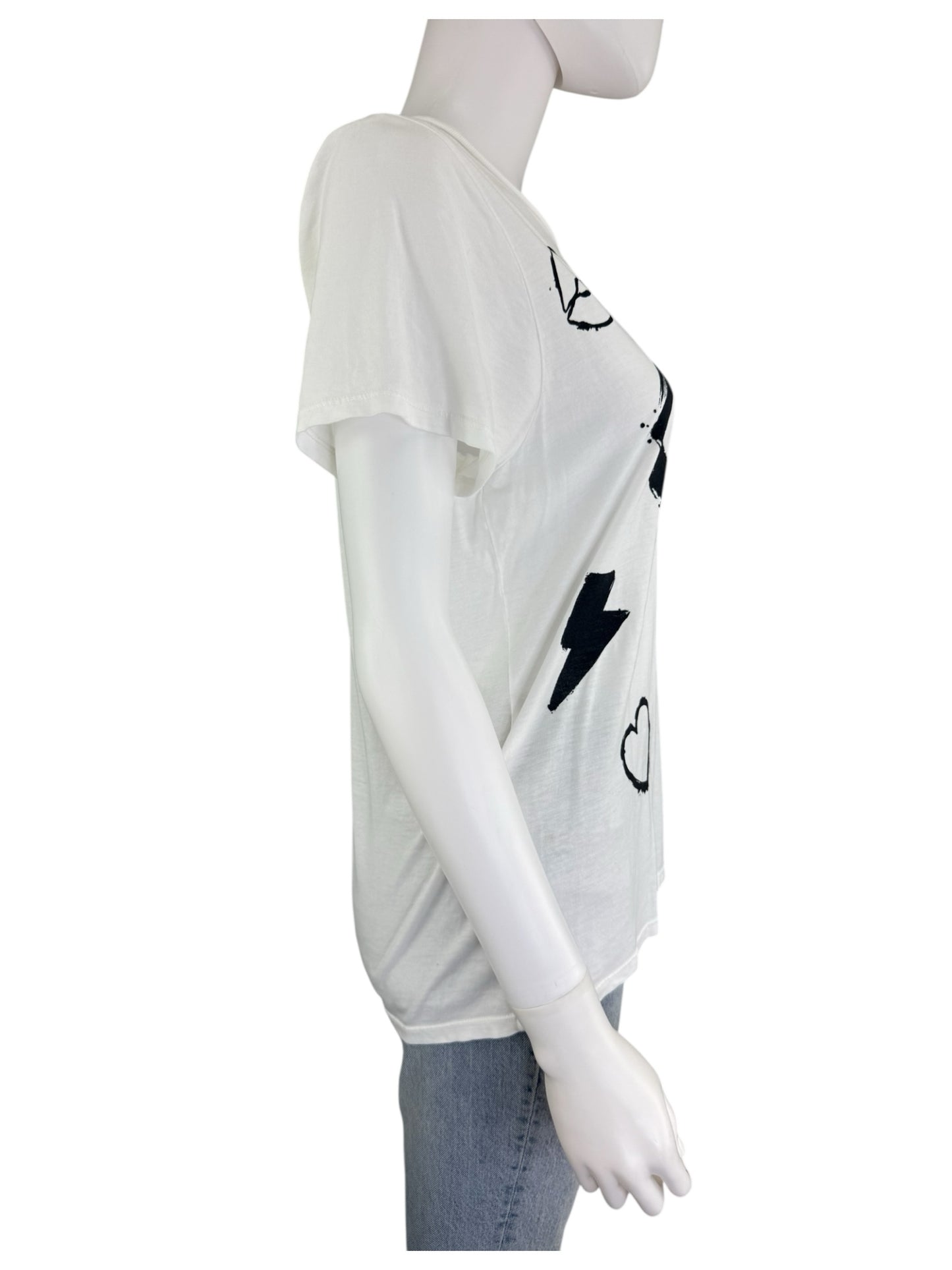 Lauren Moshi White Wolf Painted Evil Eye Boyfriend Tee Size XS