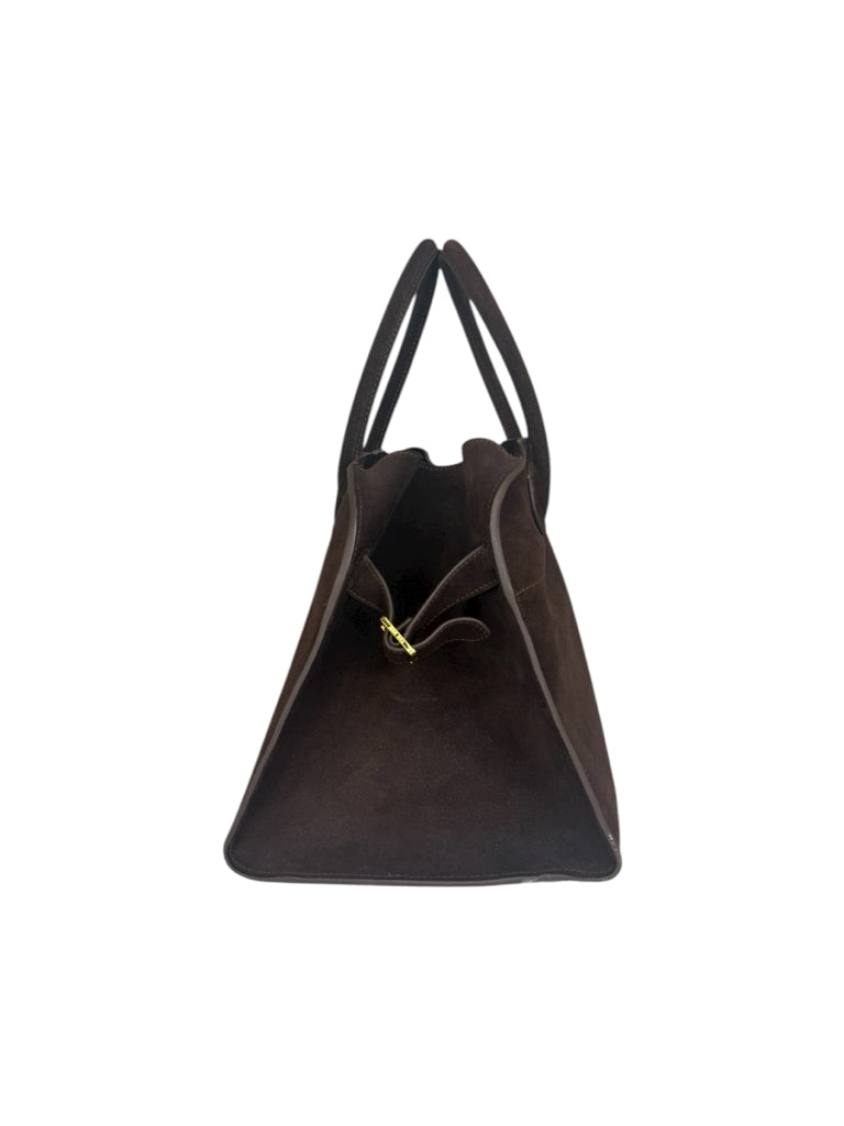 The Row Brown Suede Margaux 15 Buckle Tote Designer Handbag