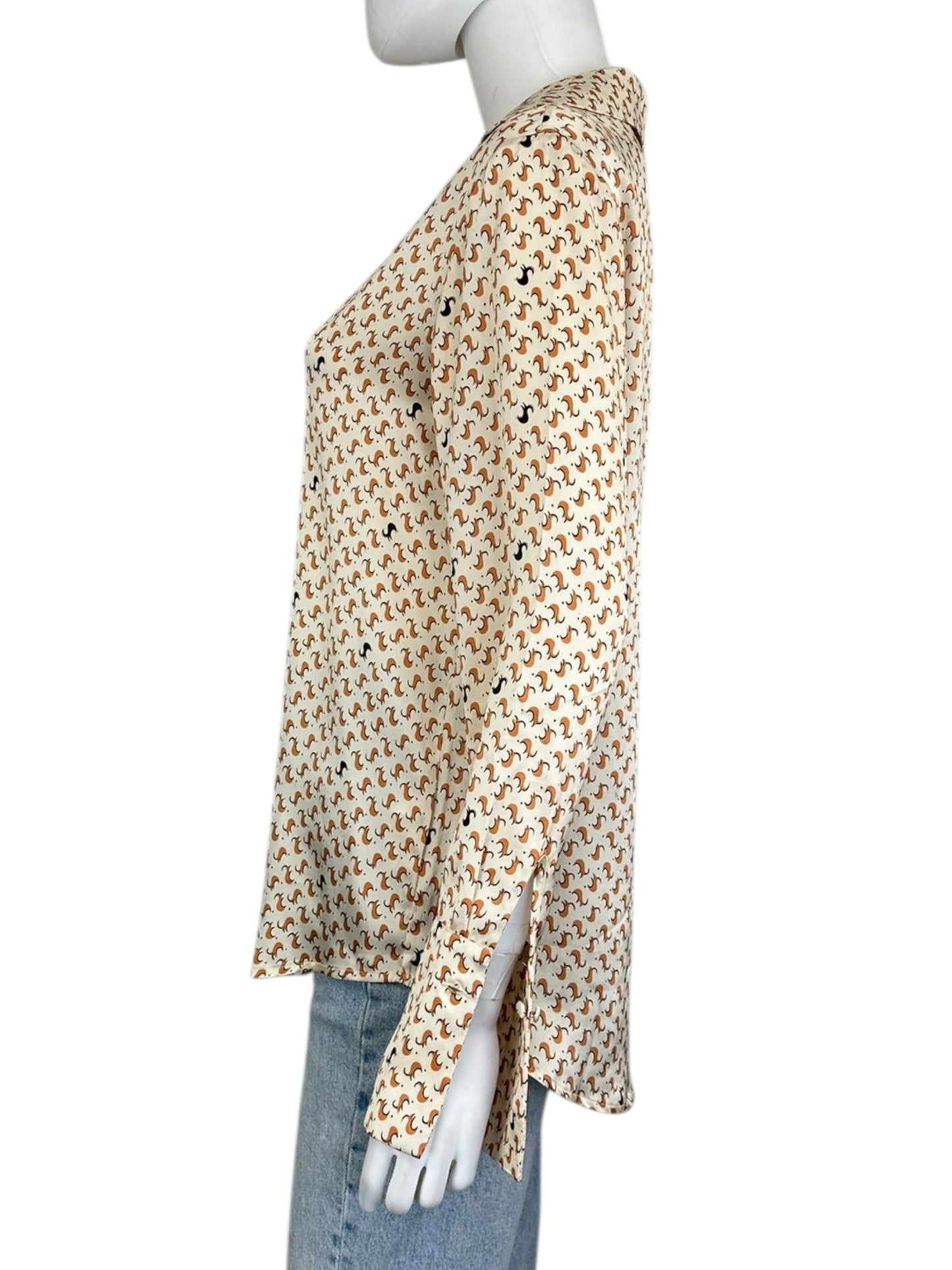 catherine gee Cream Patterned Button Down 100% Silk Size S