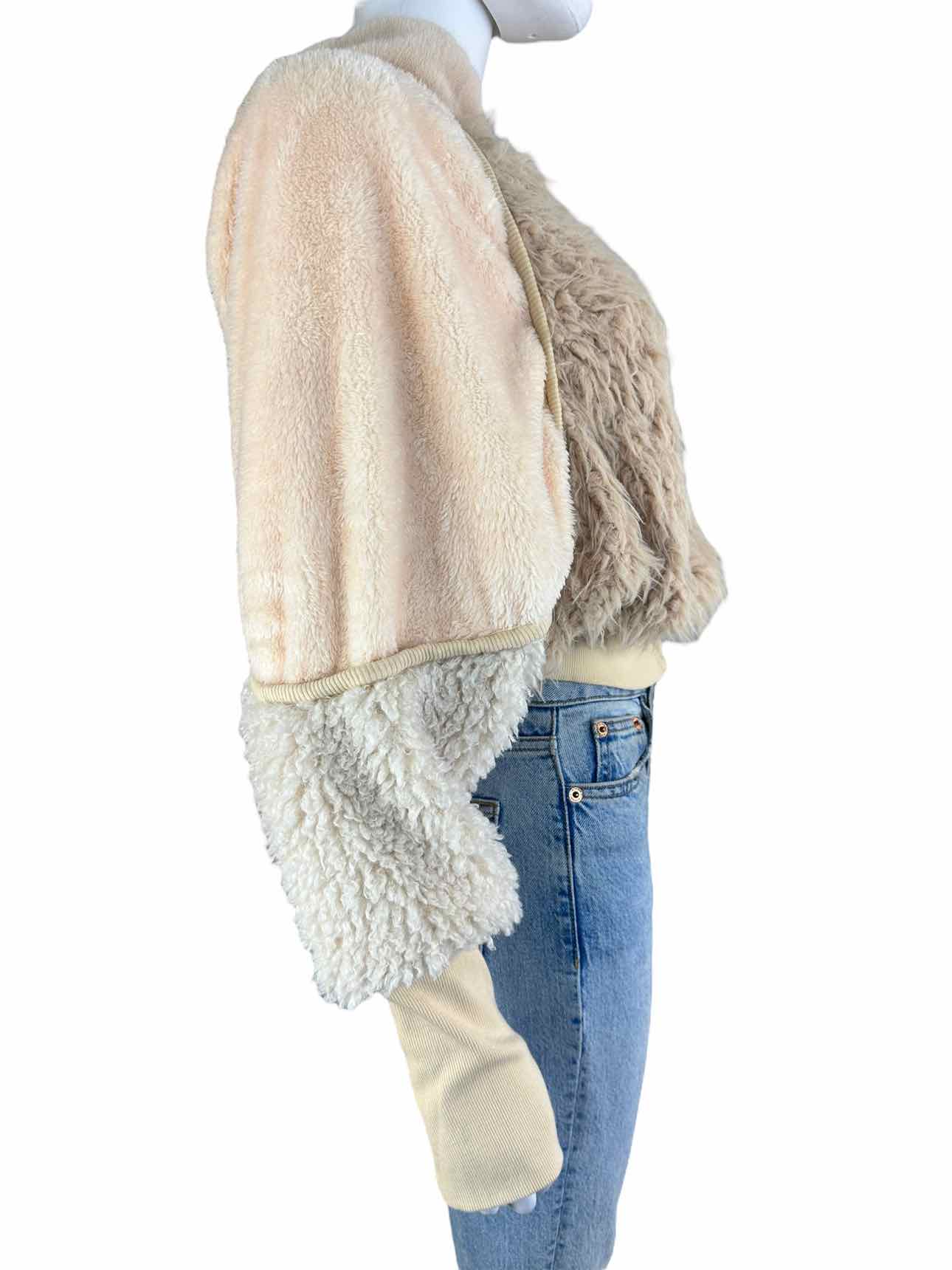 Free People NWT Cream Multi Textured Fur Zip-Up Jacket Size S