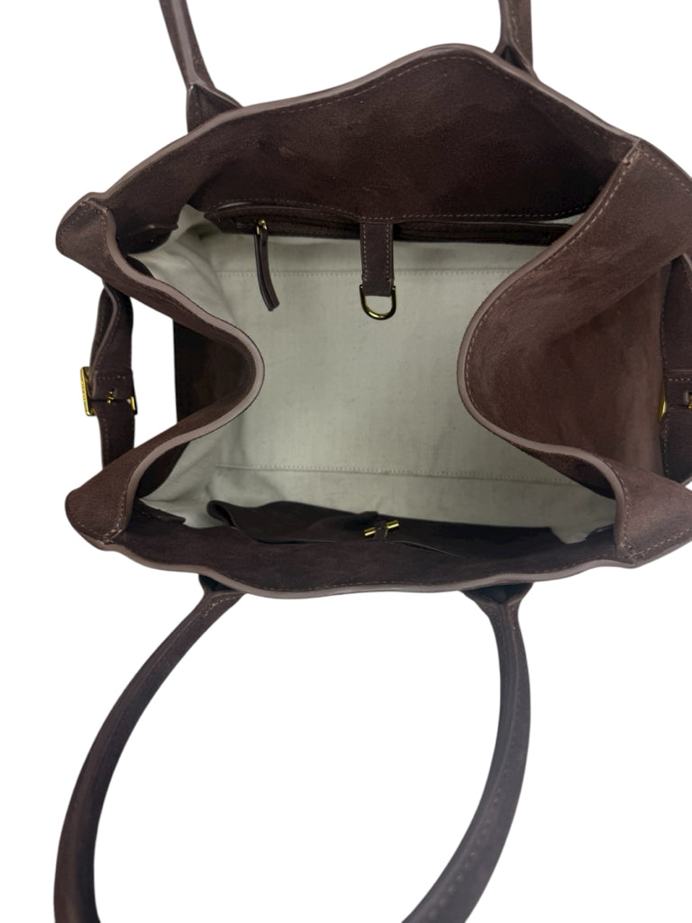 The Row Brown Suede Margaux 15 Buckle Tote Designer Handbag