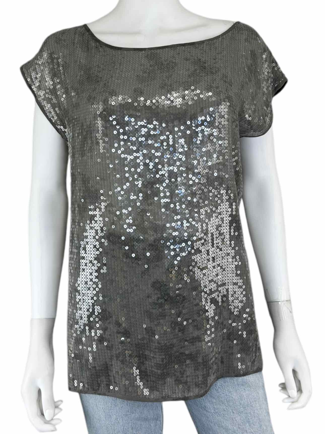 EILEEN FISHER 100% Silk Gray Sequin Blouse Size M