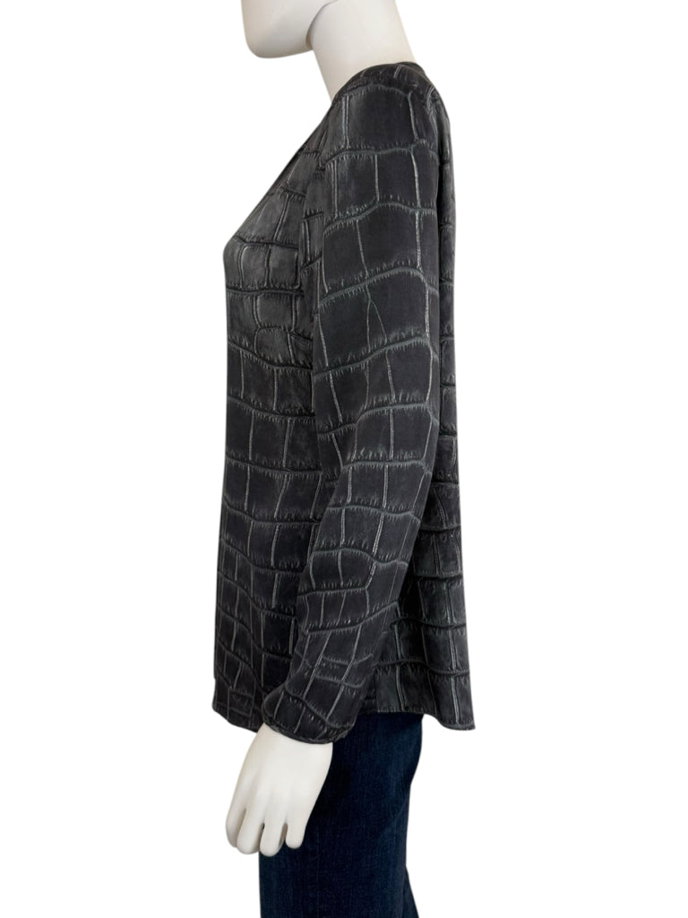 LAFAYETTE 148 NEW YORK Gray Croc Silk Print Blouse Size 10