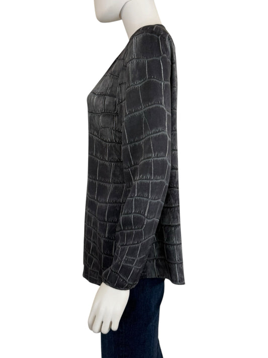 LAFAYETTE 148 NEW YORK Gray Croc Silk Print Blouse Size 10