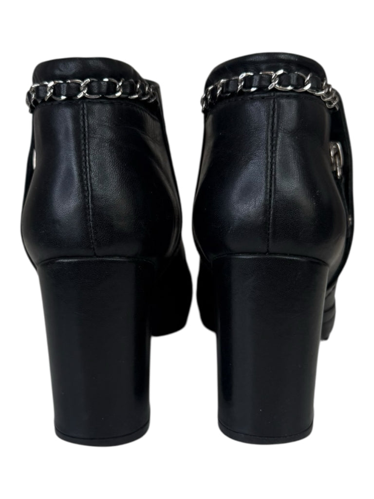 CHANEL Black Leather Ankle Boot Size 38.5