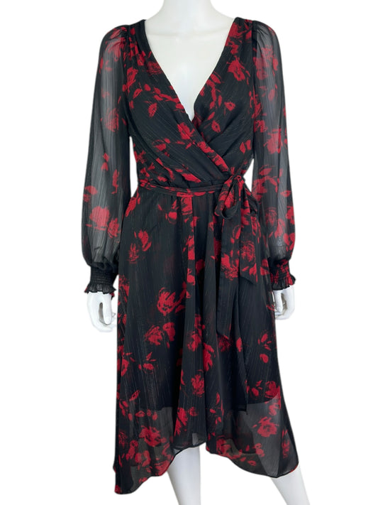 DKNY Black Floral Midi dress Size 8